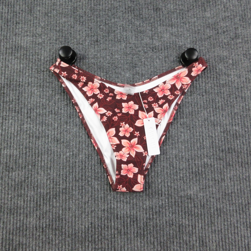 BRIGHT Bikini Bottom Womens M Brown Floral Thong Lola Lined Nylon Spandex NWT
